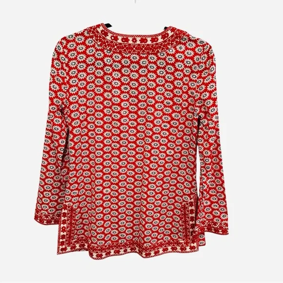 Tory Burch Jayne tunic red daisy floral print sequins embroidery boho spring - Picture 10 of 15